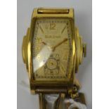 Bulova; a 1937 gentlemen's 'American Clipper' wristwatch, gold-filled tonneau-shaped case,