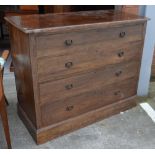 A 19th century walnut bedroom chest of four long drawers raised on a plinth base,