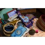 A collectors' lot to include a sewing box and contents, Girl Guide badges and patches,