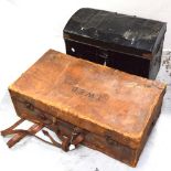 An early 20th century black metal dome-top travel trunk,