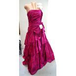 Five full-length vintage 1980s dresses to include a cerise pink satin waterfall-effect bodice with