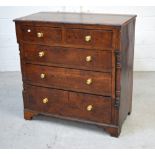 A 19th century oak chest of two short and three long drawers on bracket feet, width 100cm.