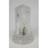 A 1920s crystal cut glass electric table lamp with turret-form shade, height approx 21.5cm.