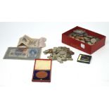 A numismatic collection of pre-decimal silver and copper denominations,