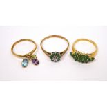 Three 9ct gold ladies' dress rings;