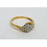 A 9ct yellow gold kite-twist melee diamond-set cluster ring, size Q 1/2, approx 2.6g.