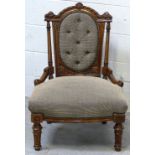 A Victorian walnut carved frame nursing chair,