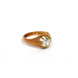 A gentlemen's 9ct gold dress ring set with a single white stone, size P, approx 3.4g.