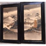 A pair of early 20th century Japanese monochrome and gilt-heightened prints,