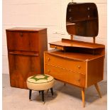 A small 1950s walnut drinks cabinet, a 1960s teak dressing table,