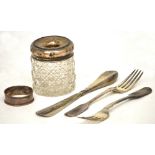 A small quantity of silver to include two Victorian hallmarked silver forks, Elizabeth Eaton,