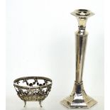 A George VI hallmarked silver candlestick inscribed 'Presented by the Wardens' Committee and