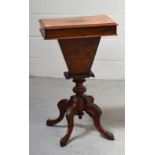A late 19th century burr walnut sewing table,