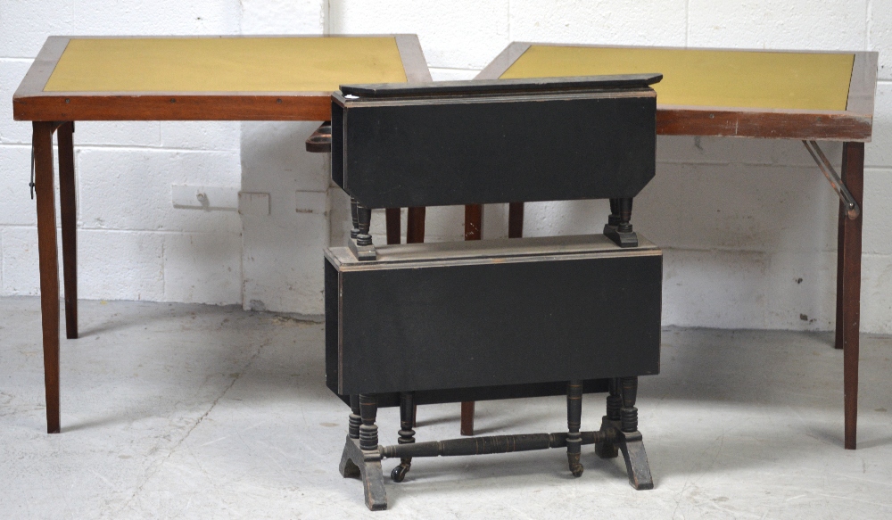 A Victorian ebonised two-tier drop-leaf table,