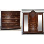 An Edwardian mahogany Waring & Gillow bedroom suite comprising a wardrobe with central carved
