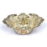 A hallmarked silver filigree oval bowl, Birmingham marked 'Sterling', length 20cm, approx 5.8ozt.