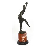 A large hot cast bronze Art Deco style figure of a female dancer in Arabian dress, on marble plinth,