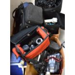 A quantity of photographic equipment to include a Sony Carl Zeiss Vario Tessar Handicam,
