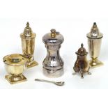 An Elizabeth II hallmarked silver cruet set comprising lidded salt cellar,