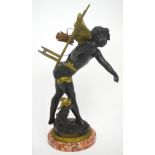 An early 20th century spelter figure of a putto on marble base with metal plaque inscribed 'Amour à