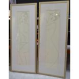 After Amedeo Modigliani; a pair of prints depicting nude female figures, 79 x 19cm (2).