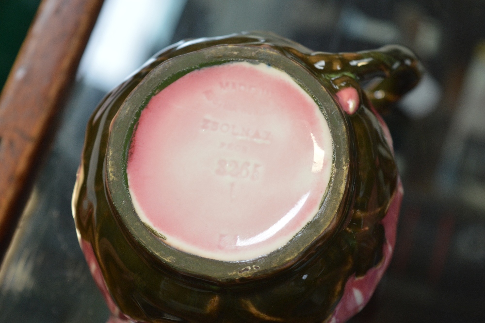 A Zsolnay Pecs pink flower-shaped tea service to include a small teapot, - Image 3 of 3