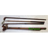 Five vintage children's hickory-shafted golf clubs to include a 'Defiance' driver by J Youds of