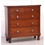 A Victorian mahogany chest of drawers, two short over three long drawers, with glass handles,