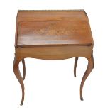 A late 19th century French walnut and inlaid lady's bureau with galleried top,