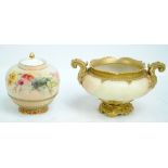 A large Royal Worcester blush ivory porcelain bowl with gilt raised rim,