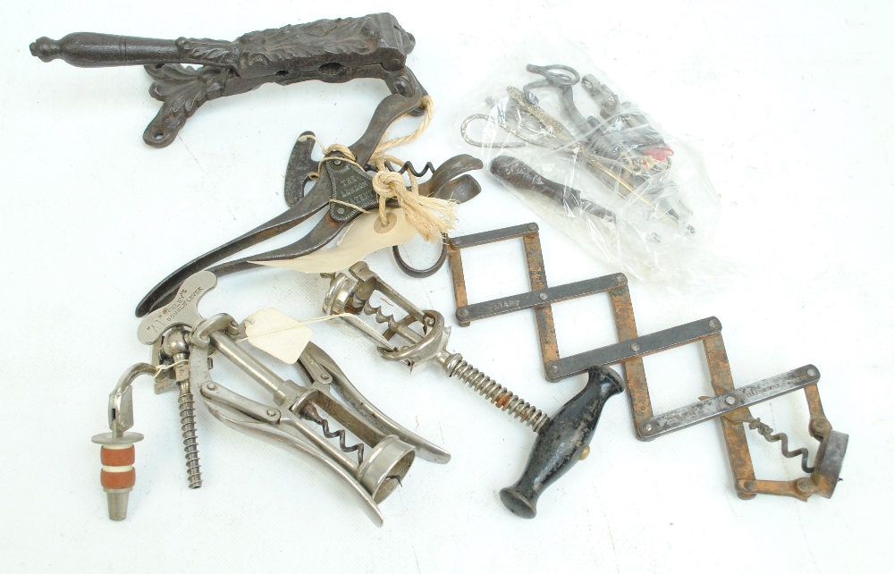 A group of various corkscrews to include J Heeley & Sons 'A1 double lever' and 'Weir's Patent