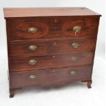 A 19th century mahogany crossbanded Lancashire mule chest,