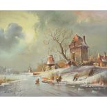 WE VAN GROOT; oil on board, winter landscape, signed, 24 x 29cm, framed.