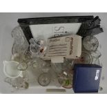 A quantity of clear cut and pressed glass to include a Doulton crystal basket,