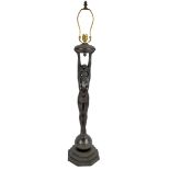 A reproduction Art Deco style spelter table lamp modelled as a nude female holding a torch aloft,