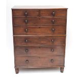 A Victorian mahogany two section chest of drawers with two short and five long graduated drawers,