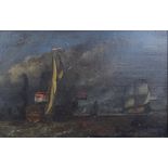 IN THE STYLE OF WILLEM VAN DE VELDE; oil on panel, maritime scene with numerous vessels, unsigned,