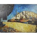 GORDON BENNETT; oil on card, abstract harbour scene, unsigned, inscribed verso, 47.5 x 60.