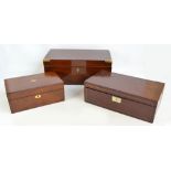 Three Victorian mahogany and brass bound writing slopes, interiors of all for restoration,