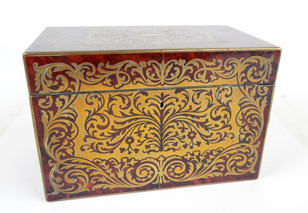 A mid to late 19th century French Boulle work rectangular stationery box,