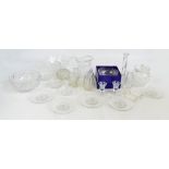 A quantity of crystal and cut glass including water jug, bowls of graduated sizes, candlesticks,