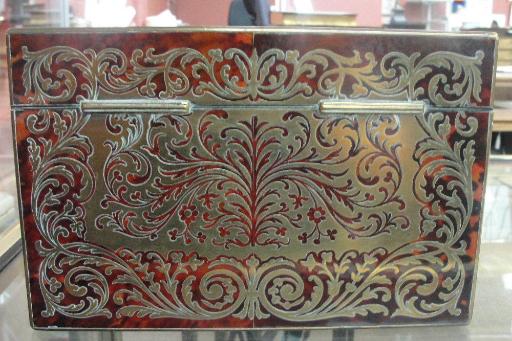 A mid to late 19th century French Boulle work rectangular stationery box, - Image 2 of 9