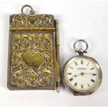 J MYERS & CO; a late 19th/early 20th century Swiss silver open face key wind fob watch,