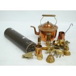 A small quantity of mixed metalware to include a carriage foot warmer with manufacturer's