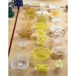 A collection of 19th and 20th century glass baskets including vaseline and tinted glass examples by