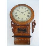 An early 20th century American mahogany and inlaid eight day drop dial wall clock,