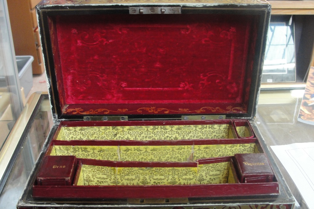 A mid to late 19th century French Boulle work rectangular stationery box, - Image 9 of 9