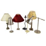 Seven table lamps to include an angle poise example on stepped circular base,