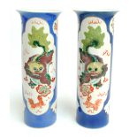 A pair of late 19th century/early 20th century Chinese porcelain sleeve vases decorated with two