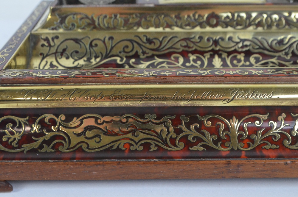 A 19th century Boulle work ink standish, - Image 2 of 7